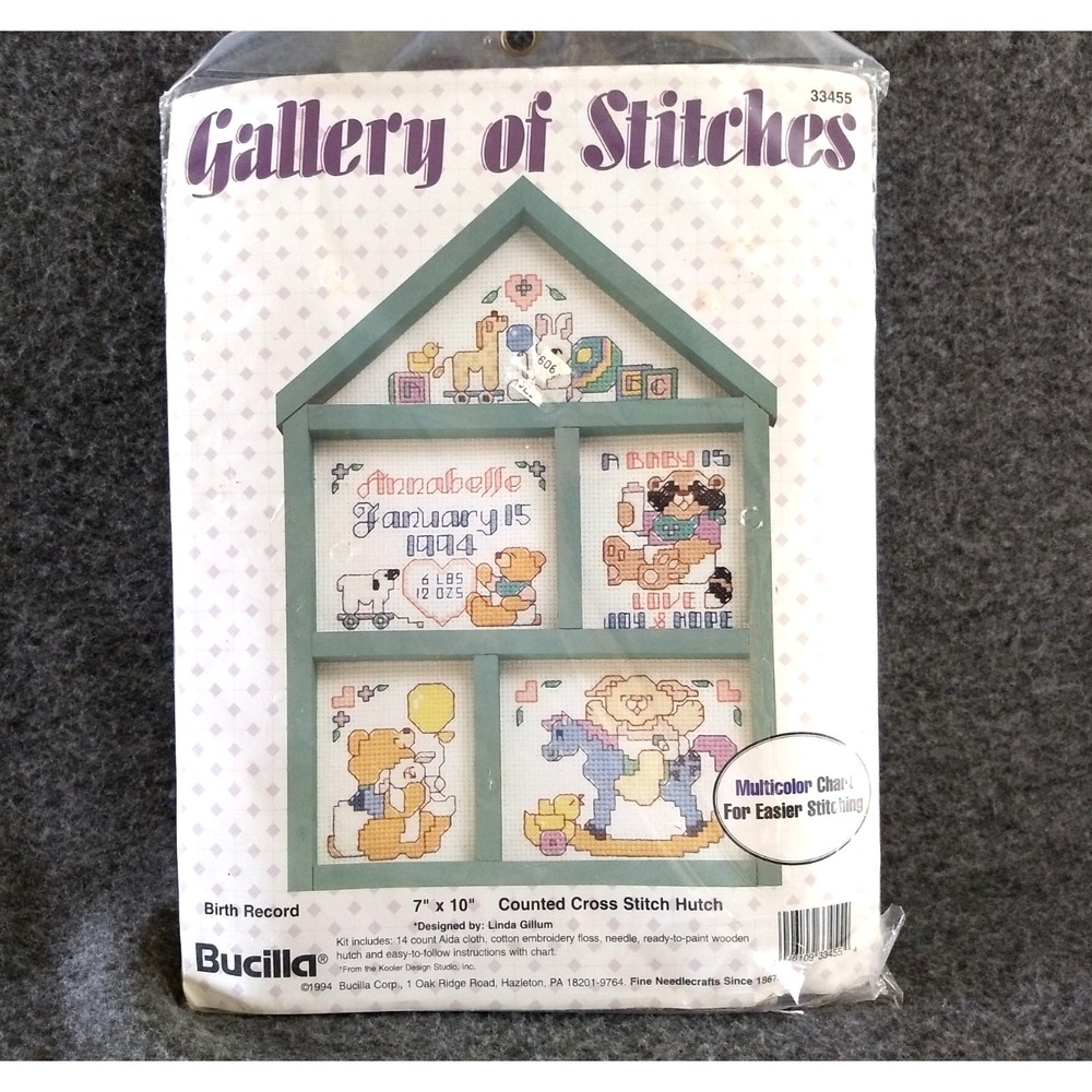 Bucilla Counted Cross Stitch Kit Birth Record #33455 Gallery of Stitches NIP NEW